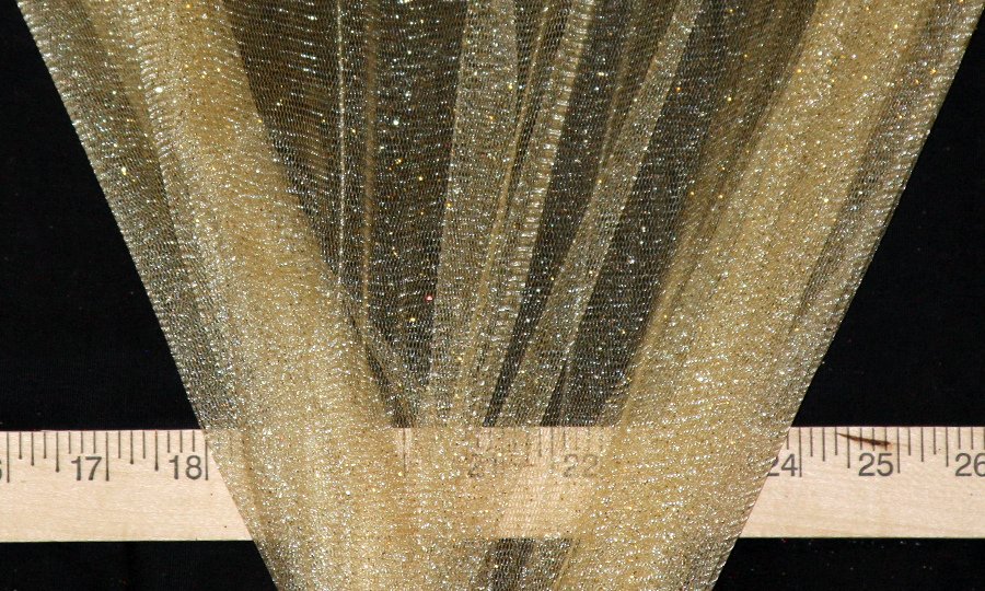 Tulle Glitter Fancy Line Fabric - Gold - Tulle Fabric with Sparkle Glitter  Design Sold By Yard