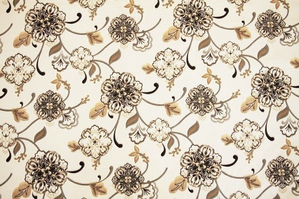 Discount Fabric DRAPERY Cream, Honey, Black & Gray Floral