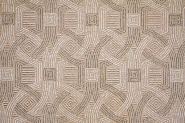 Discount Fabric DRAPERY Blush, Gray & Winter White Geometric Interlock