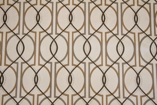 Discount Fabric DRAPERY Black, Gray & Taupe Trellis