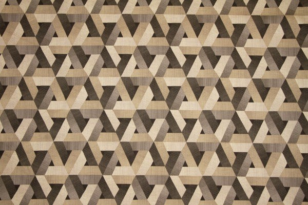 Discount Fabric DRAPERY Gray, Tan & Taupe Interlock Triangle