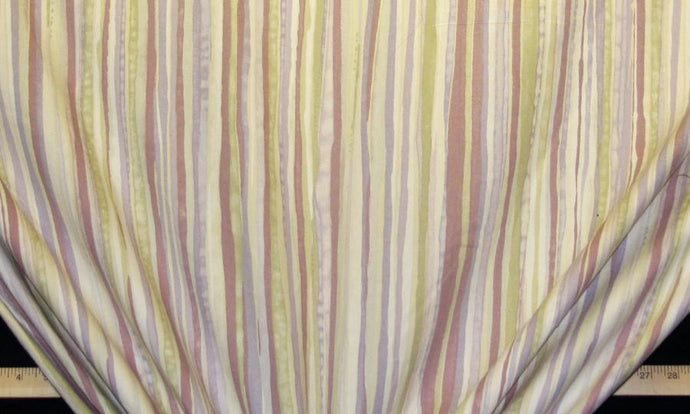 Discount Fabric DRAPERY Lavender, Plum & Celery Watercolor Stripe